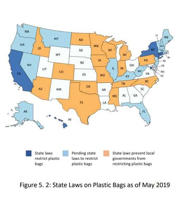 What states in the US have banned plastic bags?